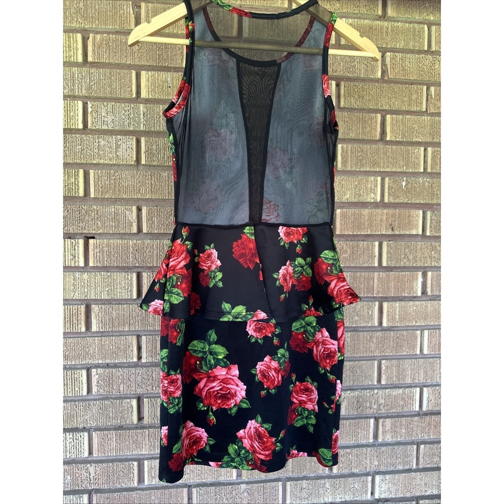 Girl's Dress 14/16 Sleveless Bodycon Peplum Floral Roses Mesh Layered Roses L/XL - Picture 4 of 6